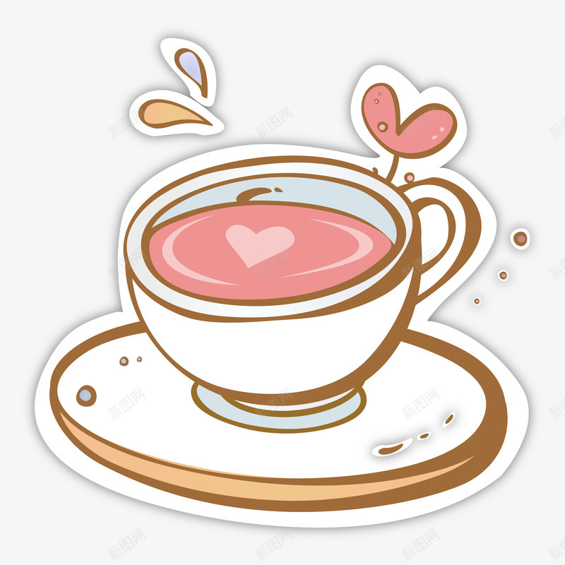 粉色卡通版的咖啡杯png免抠素材_88icon https://88icon.com 卡通手绘 咖啡杯 杯子 植物 爱心 装饰图 饮品