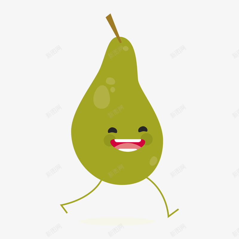 绿色的开心梨子水果表情矢量图ai免抠素材_88icon https://88icon.com 卡通 开心梨子 水果 水果表情 白色 绿色 矢量图