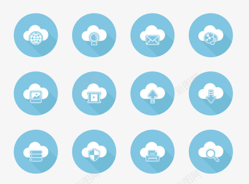 云存储蓝底白色云技术扁平化圆形图标图标