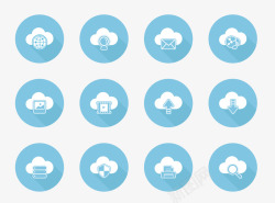云端存储蓝底白色云技术扁平化圆形图标高清图片