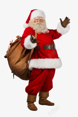 麻袋装咖啡豆背着麻袋装圣诞礼物的圣诞老人高清图片