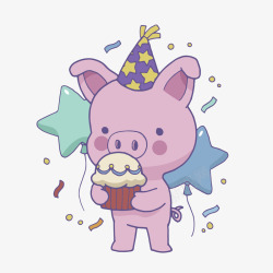 本命年的猪年吃蛋糕的小猪矢量图高清图片