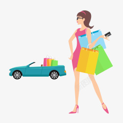 开车女人卡通开车购物的女人矢量图高清图片
