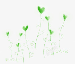 手绘爱心绿色植物素材