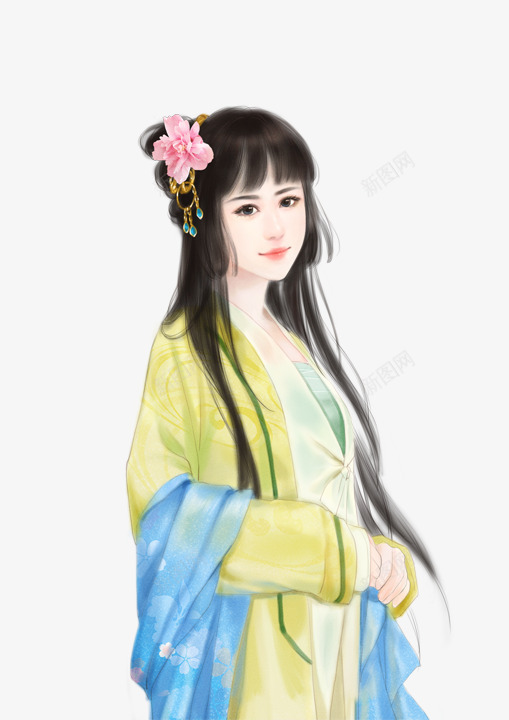 卡通头戴红花美女png免抠素材_88icon https://88icon.com 卡通头戴红花美女