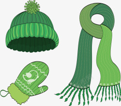 毛线围巾绿色冬天保暖帽子手套矢量图高清图片