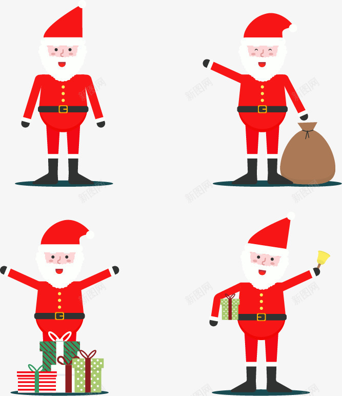 四个圣诞节老人形象矢量图eps免抠素材_88icon https://88icon.com 圣诞节 圣诞节老人 矢量素材 红色 送礼物 矢量图