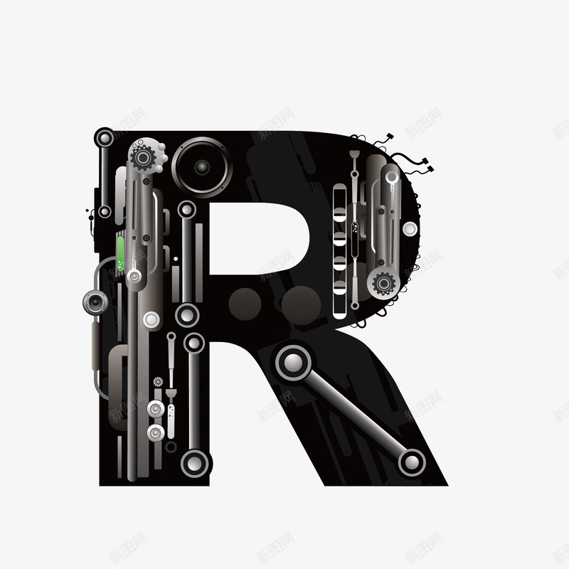 机械创意字母Rpng免抠素材_88icon https://88icon.com 26个字母 字体设计 广告字母 现代科技 立体字母 艺术字 艺术字母设计 英文字母 黑色