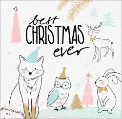 手绘动物圣诞树背景矢量图素材