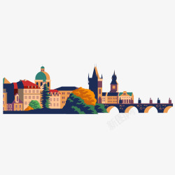 着名布拉格城堡水彩手绘城堡高清图片