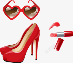 红色时尚物品女性高跟鞋口红素材