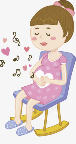 水彩人物画听音乐孕妇高清图片