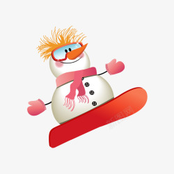 玩滑雪板的圣诞雪人矢量图素材