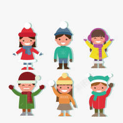 儿童穿着冬季服装矢量图素材
