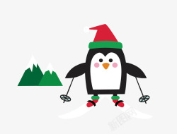 卡通滑雪的企鹅素材