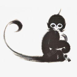 中国风一只可爱的水墨猴子素材