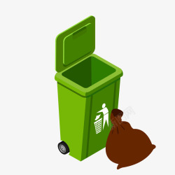 绿色垃圾桶和咖啡色垃圾袋矢量图素材