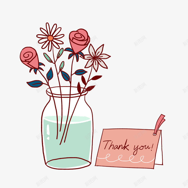 感谢贺卡和花瓶png免抠素材_88icon https://88icon.com 感谢 花朵 花瓶 贺卡