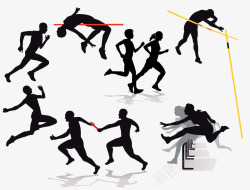 趣味运动会图标黑色剪影运动员运动会撑杆跳图标高清图片