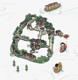 可爱卡通彩绘建筑杭州地标图素材
