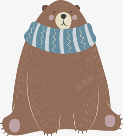 胖胖的冬天可爱棕熊矢量图素材