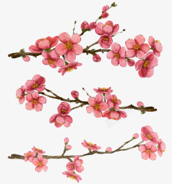手绘水彩粉嫩桃花枝装饰图案素材