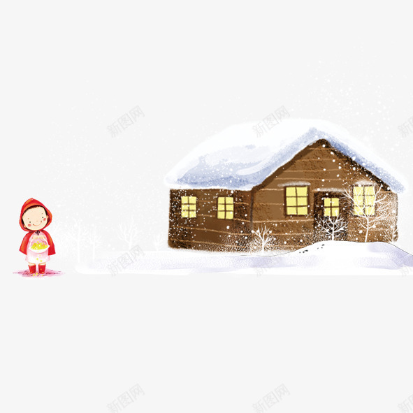冬天的雪景png免抠素材_88icon https://88icon.com 冬天 小孩 房屋 棕色 窗户 红色 雪花