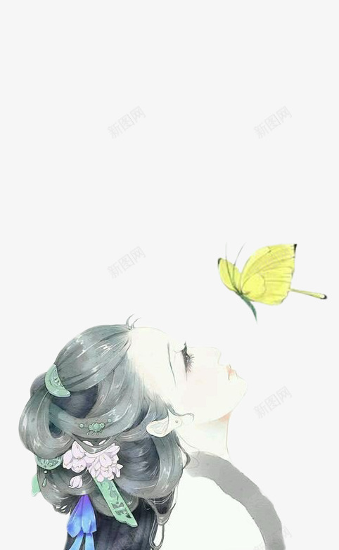 仰望蝴蝶的美女古风手绘png免抠素材_88icon https://88icon.com 仙侠美女 仰望 古风 美女 蝴蝶