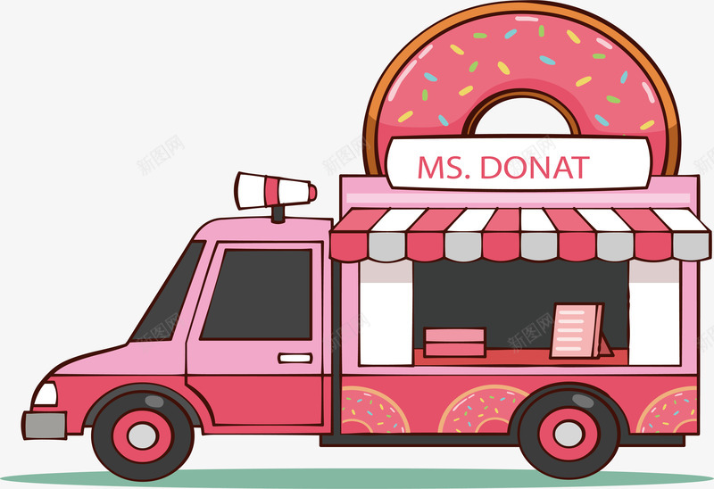 粉色甜甜圈餐车png免抠素材_88icon https://88icon.com 手绘风 甜品车 甜甜圈 矢量png 粉红色 粉色餐车