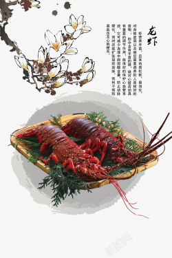 中国风大龙虾菜餐盘菜谱西餐红虾素材