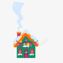 圣诞节手绘被雪覆盖的房屋矢量图素材