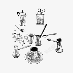 土耳其咖啡壶黑色手绘风格咖啡器具高清图片