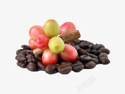 一堆咖啡果和咖啡豆实物素材