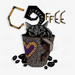 咖啡杯插画卡通咖啡猫插画高清图片