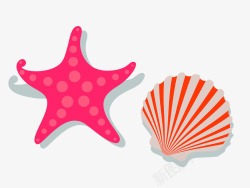 红色清新贝壳海星装饰图案素材