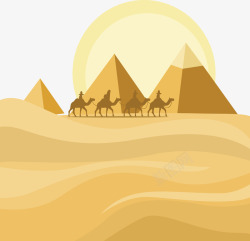 烈日下埃及骆驼队矢量图素材