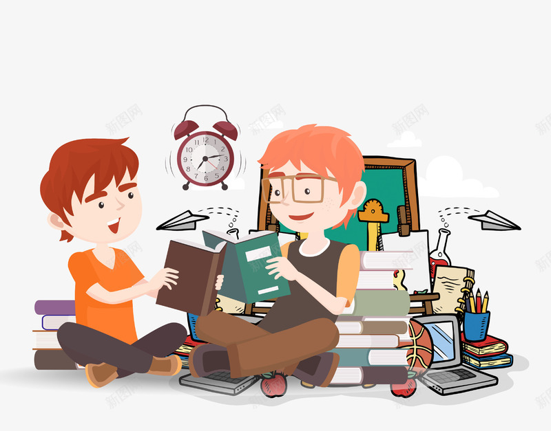 卡通高考倒计时插画psd免抠素材_88icon https://88icon.com 倒计时 冲刺 卡通 复习 学生 插画 男孩 看书 考研复习