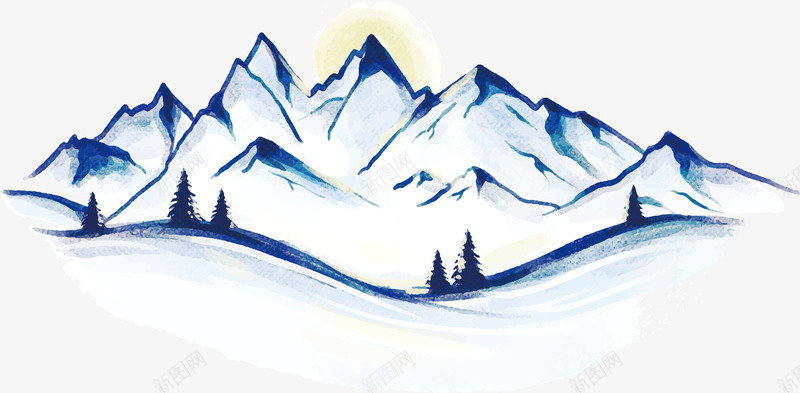 美丽的冬日雪山矢量图ai免抠素材_88icon https://88icon.com 冬天 冬天雪山 手绘雪山 暖冬 矢量png 雪山 矢量图