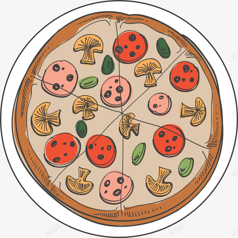 咖啡色蘑菇披萨png免抠素材_88icon https://88icon.com 免抠PNG 咖啡色 披萨 背景 蘑菇 边框纹理 餐饮