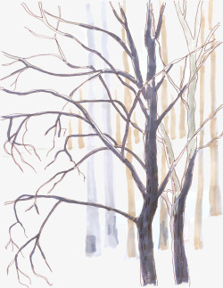 冬季水彩手绘树林矢量图素材