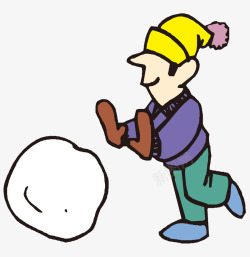 卡通冬天男孩滚雪球矢量图素材