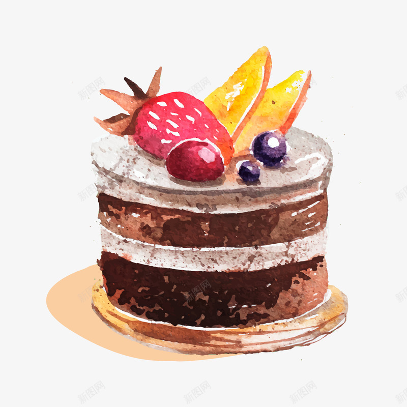水彩蛋糕矢量图ai免抠素材_88icon https://88icon.com 双层蛋糕 柱型 美味 草莓 矢量图