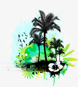 炫彩椰子树背景装饰矢量图素材