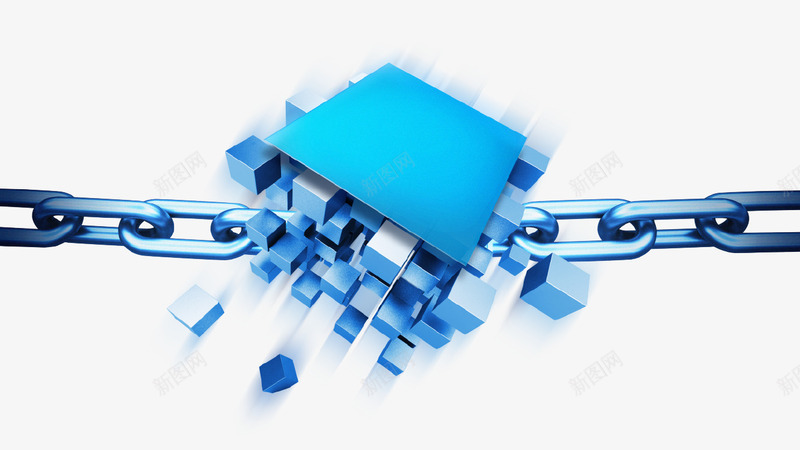 蓝色科技区块链插画psd免抠素材_88icon https://88icon.com 创意设计 区块链 插画 未来 科技 蓝色 链条