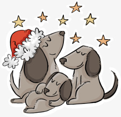 卡通灰色的戴圣诞帽的狗狗素材