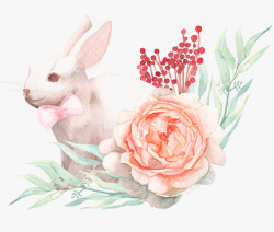水彩手绘花朵小兔子素材