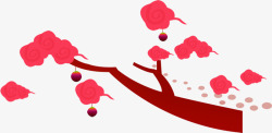 红色卡通年货包装树枝装饰素材