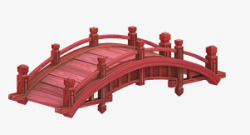 手绘游戏红色木头大桥素材