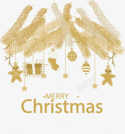 金色松树枝金色圣诞挂饰矢量图高清图片