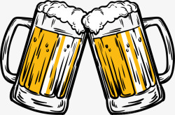 两杯啤酒世界杯碰杯的啤酒高清图片
